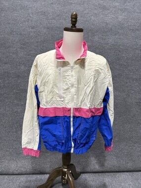 Vintage Starbus Windbreaker Jacket Blue Pink White Full Zip Retro Size L